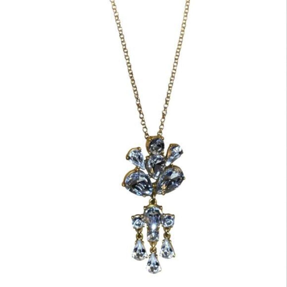 J. Crew Antique Gold Tone Long Crystal Pendant Necklace